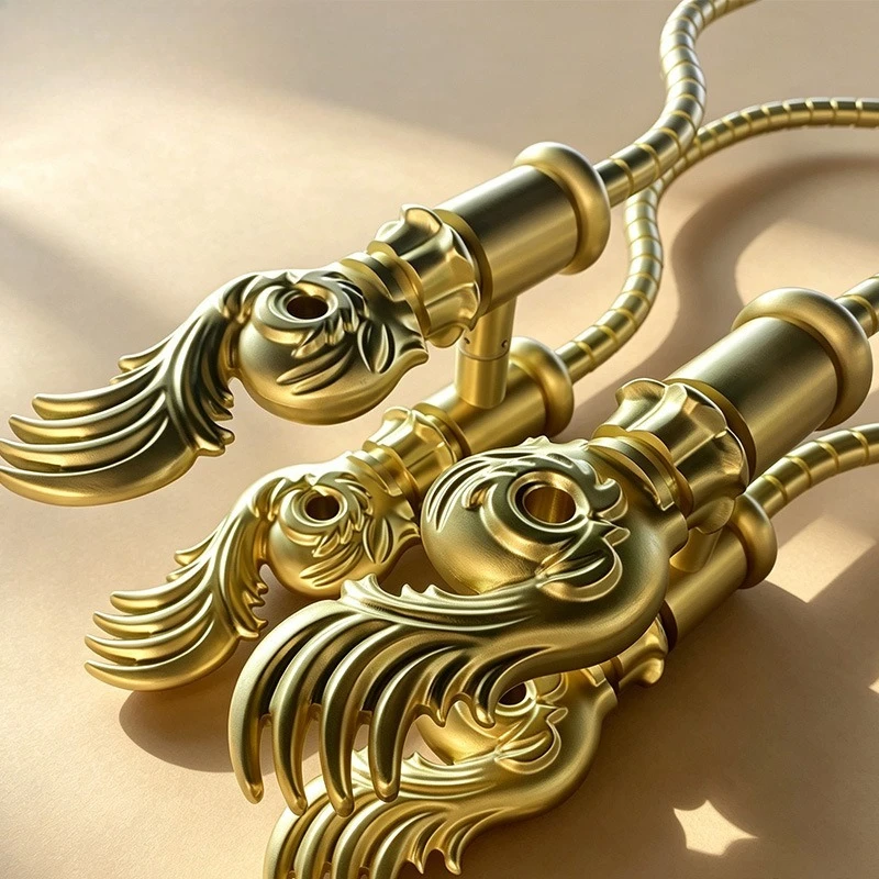 European-style gilt serpentine curve , retro carved end , villa clubhouse copper door art handle