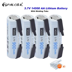 PALO 3.7V 900mAh 14500 Li-ion Rechargeable Battery AA Rechargeable Lithium Batteries with Welding Tabs for Electric Toothbrush