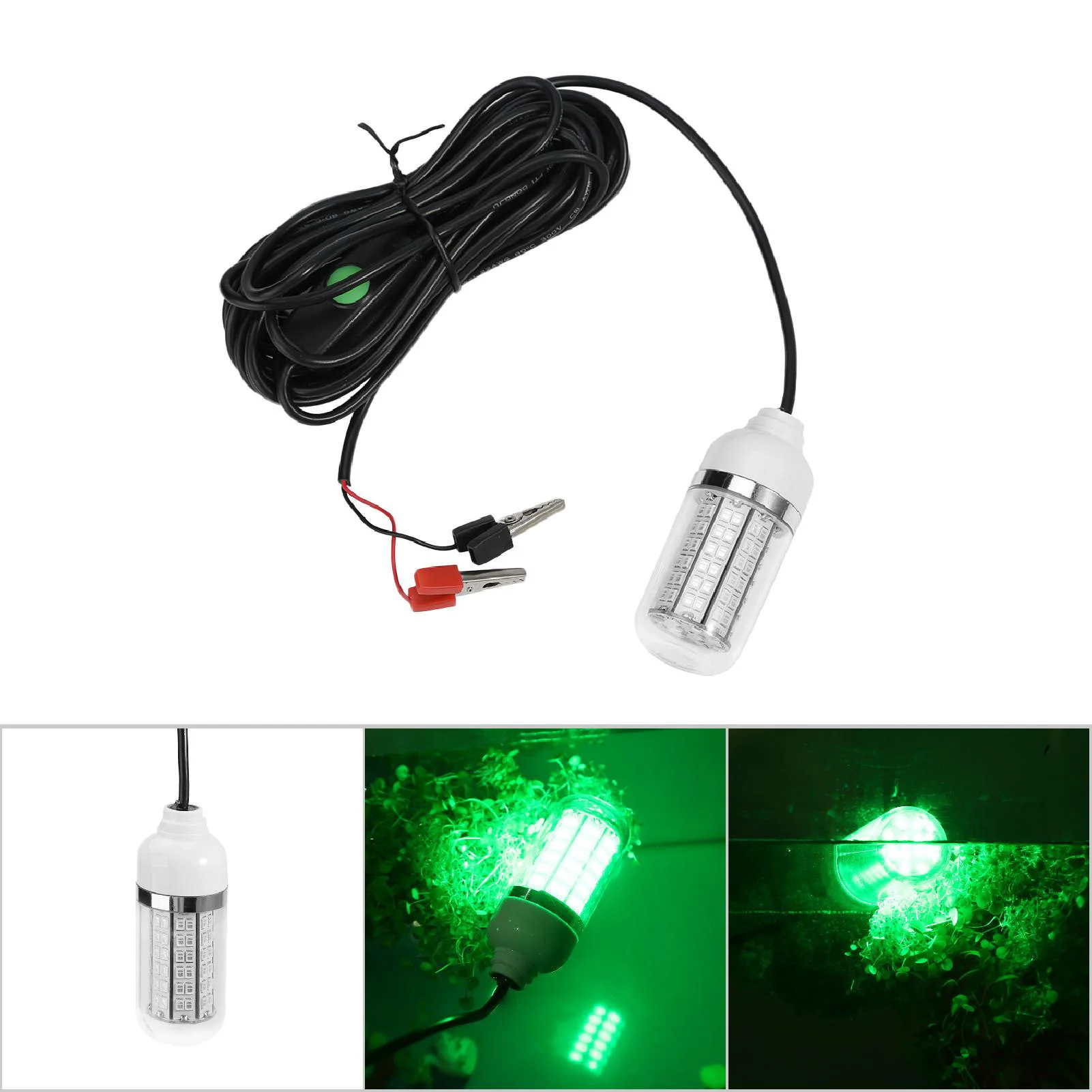 

LED Night Fishing Light Underwater Submersible Boat Marine Lamp (5050-108 LED Beads) 15W Green IP68 3x8cm with 5m Cable for