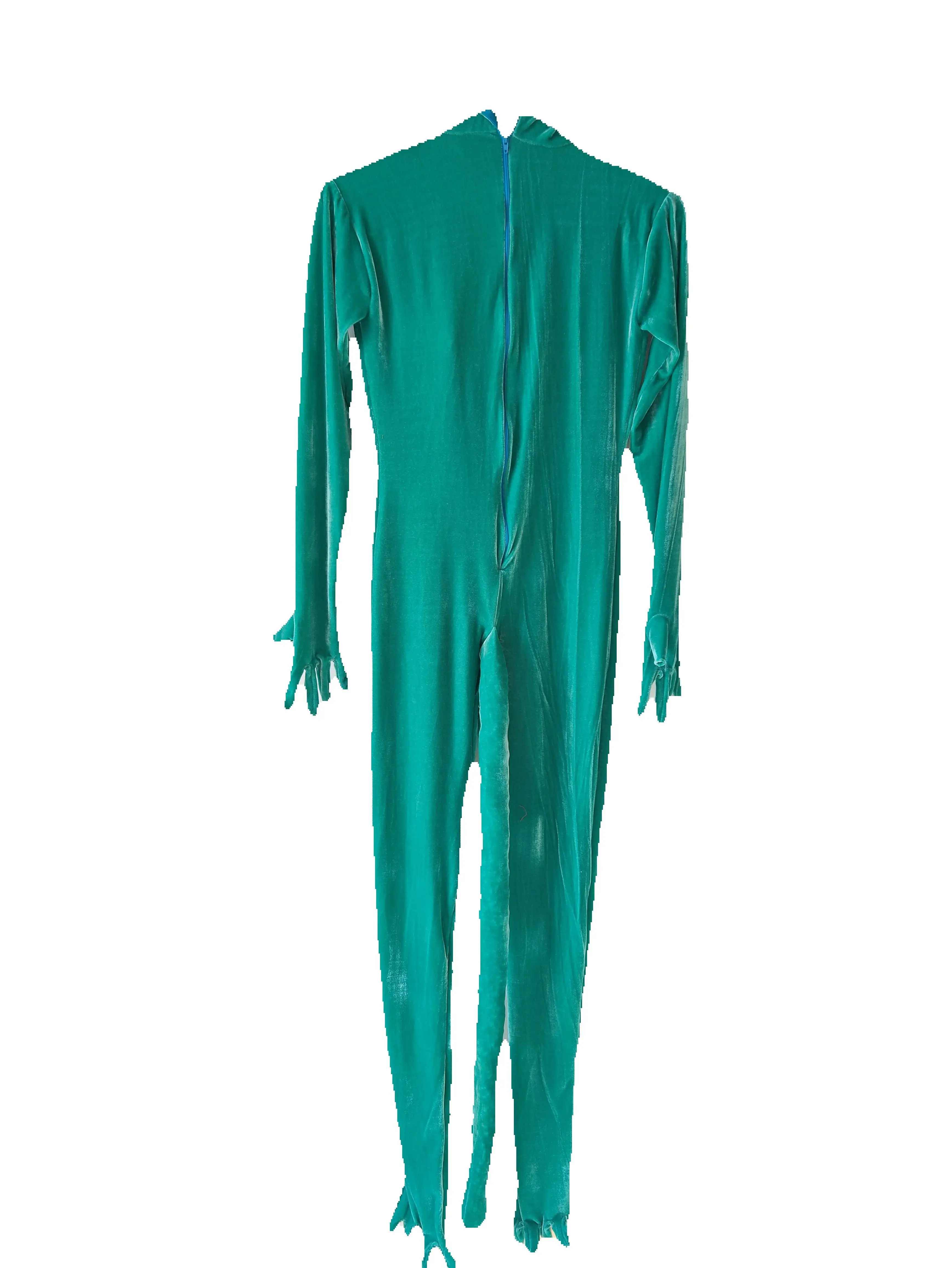 Costume cosplay anime di Halloween Tuta di velluto verde con orecchie e coda Tuta intera Zentai Abiti in maschera