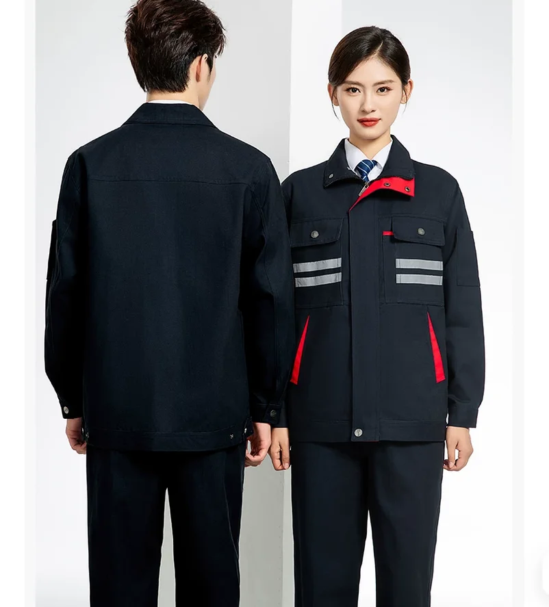 Spring and Autumn Pure Cotton Work Clothes Set with Reflective Strip Labor Protective Clothing