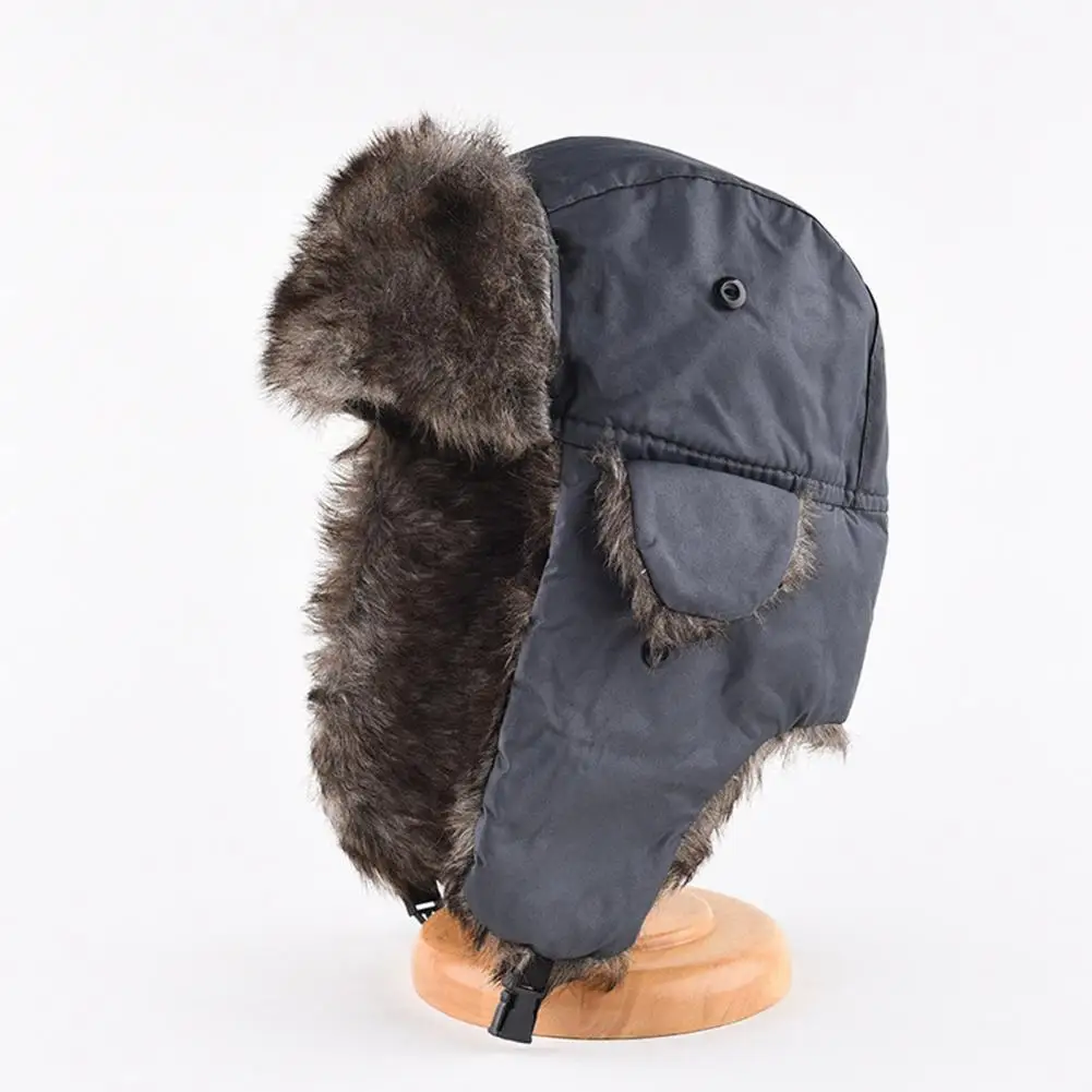 Warm Winter Hat Winter Outdoor Skiing Lei Feng Hat with Thickened Velvet Lining Windproof Buckle Fastening for Unisex