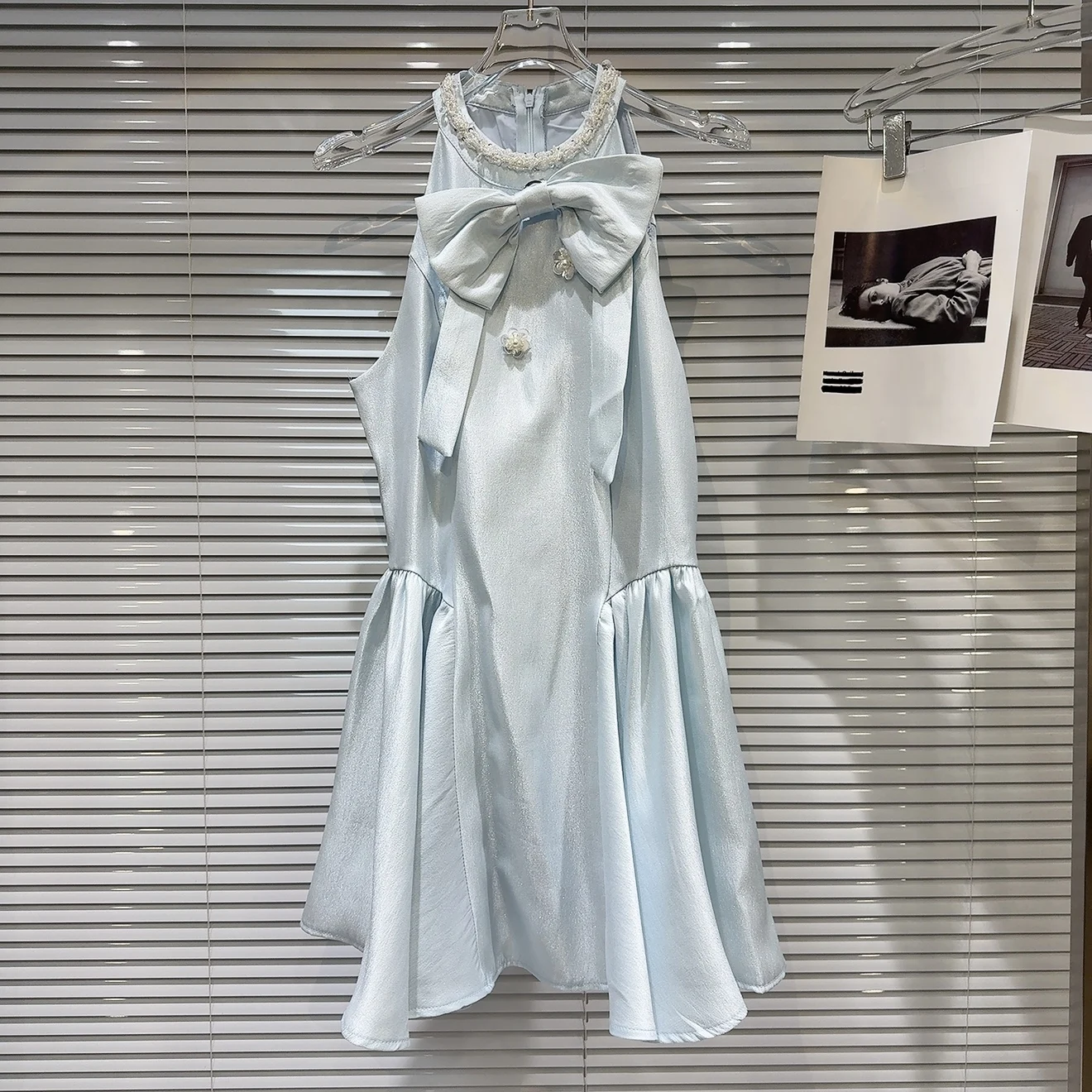 2025년 여름 신상 달콤한 매듭 실크 새틴 비즈 장식 여성용 하이웨이스트 롱 드레스