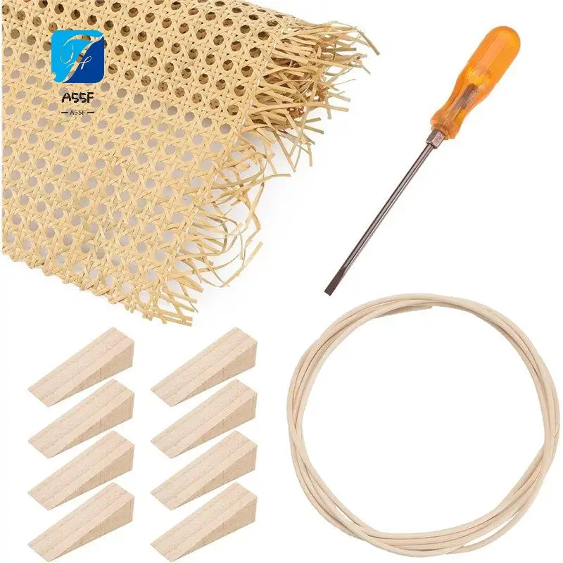 

Набор для ремонта ротанговых изделий A55F-11: 1 рулон ротанговой ленты, ротанговая лента 3/16 дюйма, долото для плетения и 8 деревянных клиньев для стульев