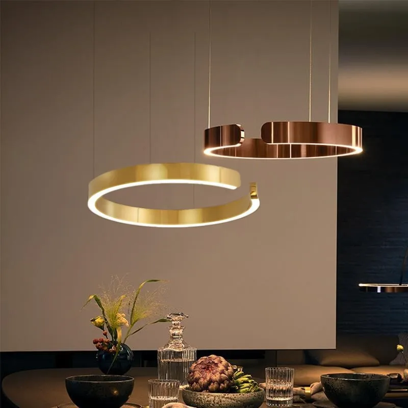 Modern Creative Iron Circular Chandelier Dining Table Dining Room Bedroom Kitchen Dimmable Led Pendant Lamp Home Decor Lighting