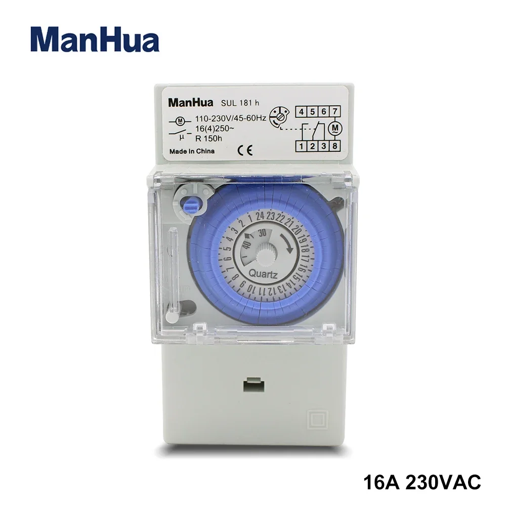 

ManHua SUL181H 220VAC 16A 24 HOURSanalogue Mechanical Timing Time Control Switch Power Reserve 150 Hours 48 ON/OFF