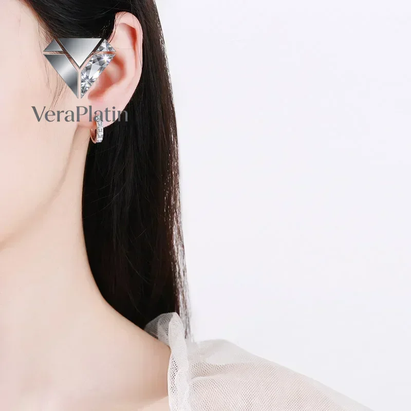 

Серьги-кольца VeraPlatin из белого золота 18 карат с муассанитом 0.8 карата для женщин, подарок на День святого Валентина, на день рождения для девушки, свадебные, платина PT950