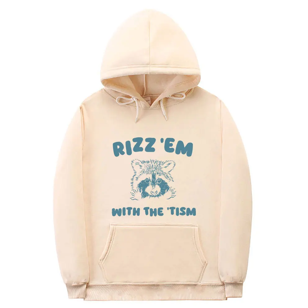 

Funny Raccoon Rizz'em with The Tism Meme Hoodie Men Women Casual Novelty Fleece Cotton Sweatshirt Men's Cute Oversized Hoodies