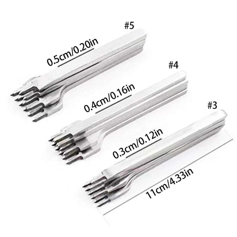 

G6KF Professional Leather Punching With Ergonomic NonSlip Handle For Long Crafting 3mm,4mm,5mm Spacing Prong Option