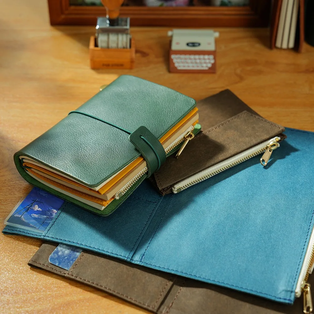New Kraft Paper Zippered Pouch Pocket Leather Bound Notebook Foldable Traveler Storage Bag Stationery Supply