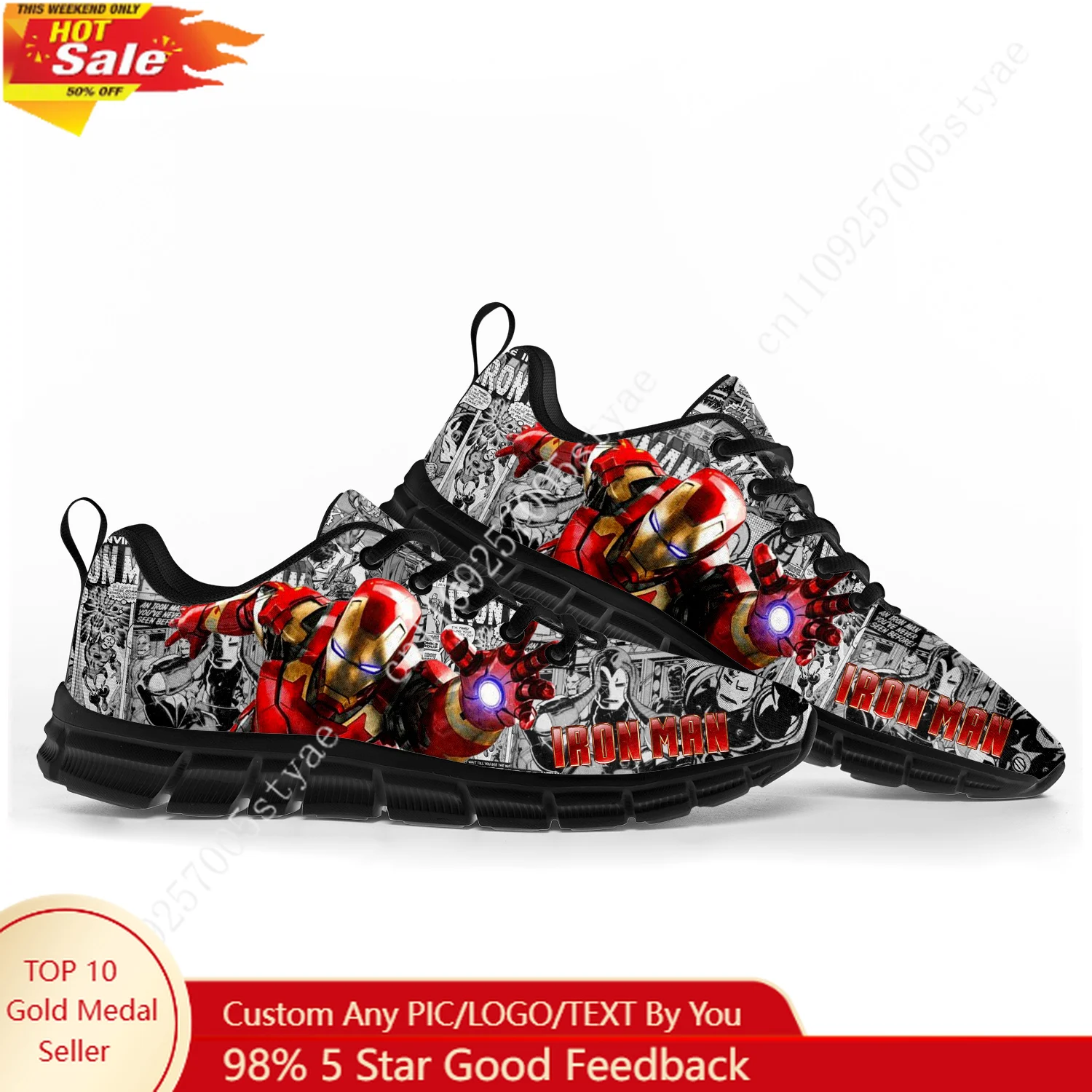 Marvel Iron Man Tony Stark Sports Shoe Mens Womens Customized Sneakers High Quality Couple Hiking Gift Shoes