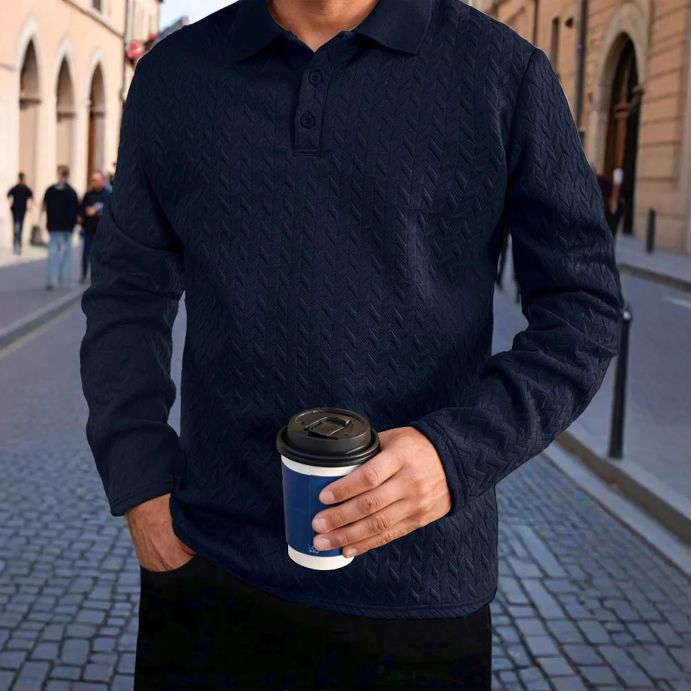 Spring and Autumn Multi-color Warm POLO Shirt Thread Collar Men's Leisure Sports Long Sleeve Polo Shirt