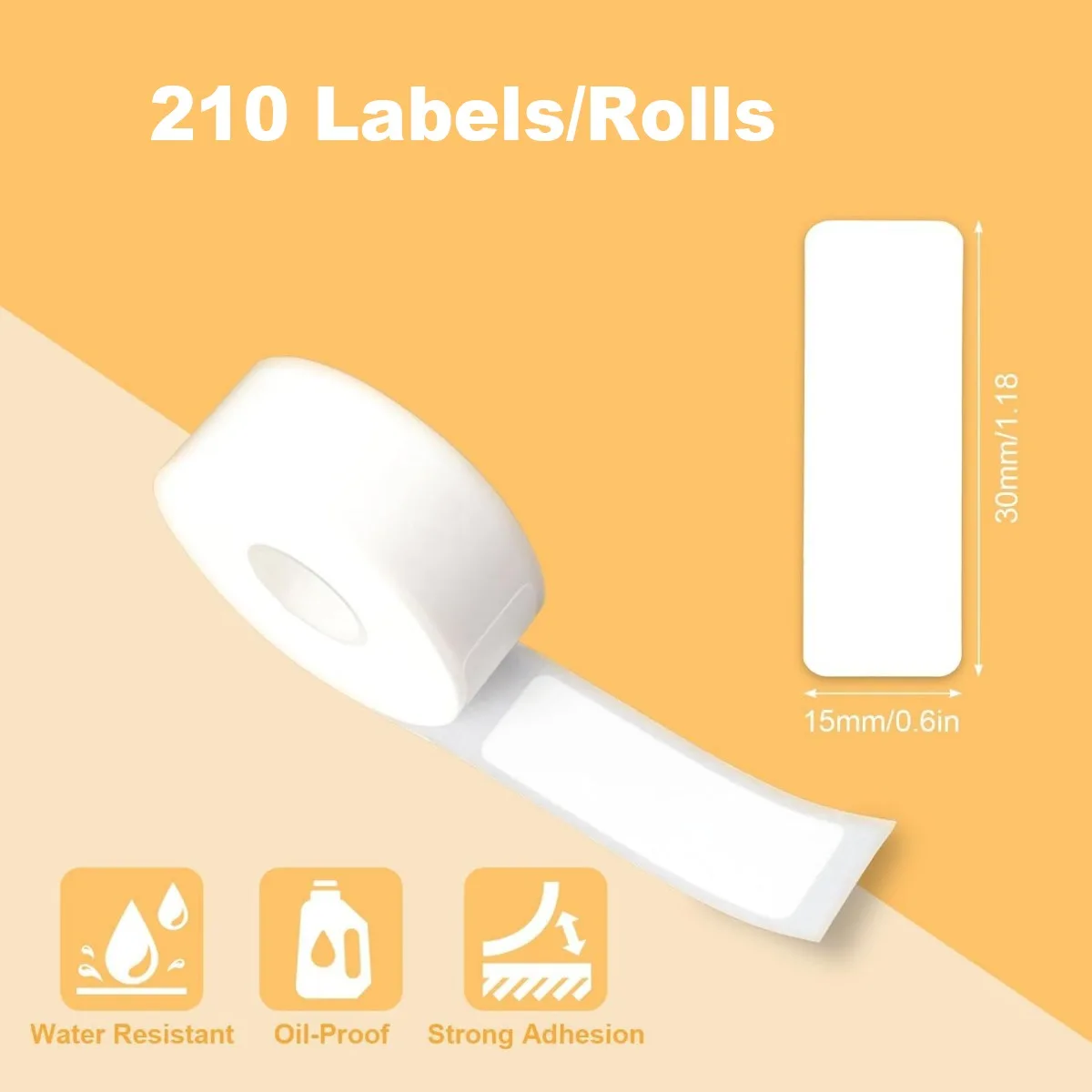 15x30mm White Thermal Label Roll, 210 Labels, Works with D30 P12 Printer, for Parcel, Inventory, Jar & Home Organization