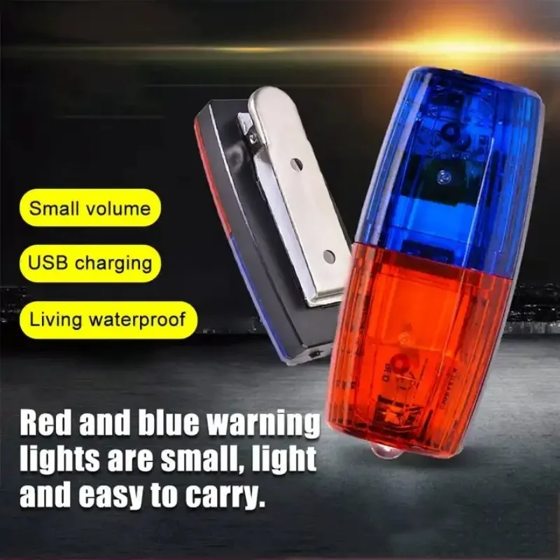 USB Red Blue Emergency Police Light Flashing Shoulder Lamp Rechargeable Shoulder Warning Safety Torch Bike Tail Lamp