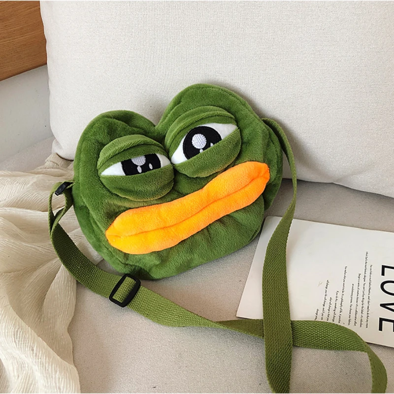 Green Frog Soft Plush Shoulder Bags for Girls Fashion Kawaii Large Capacity Funny Animal Cross-body Bags Kids Gifts Straddle Bag