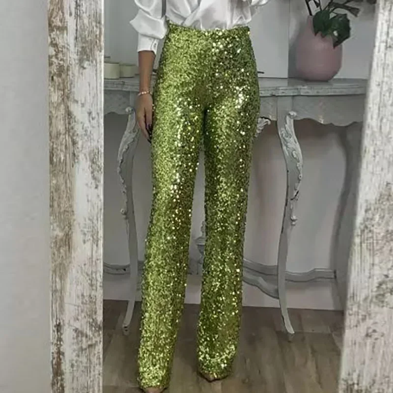 

New Party Sequined Flared Pants Women Casual Slim Stretch Multi-Color Flared Pants Fashion High Street Sparkling Party Trousers