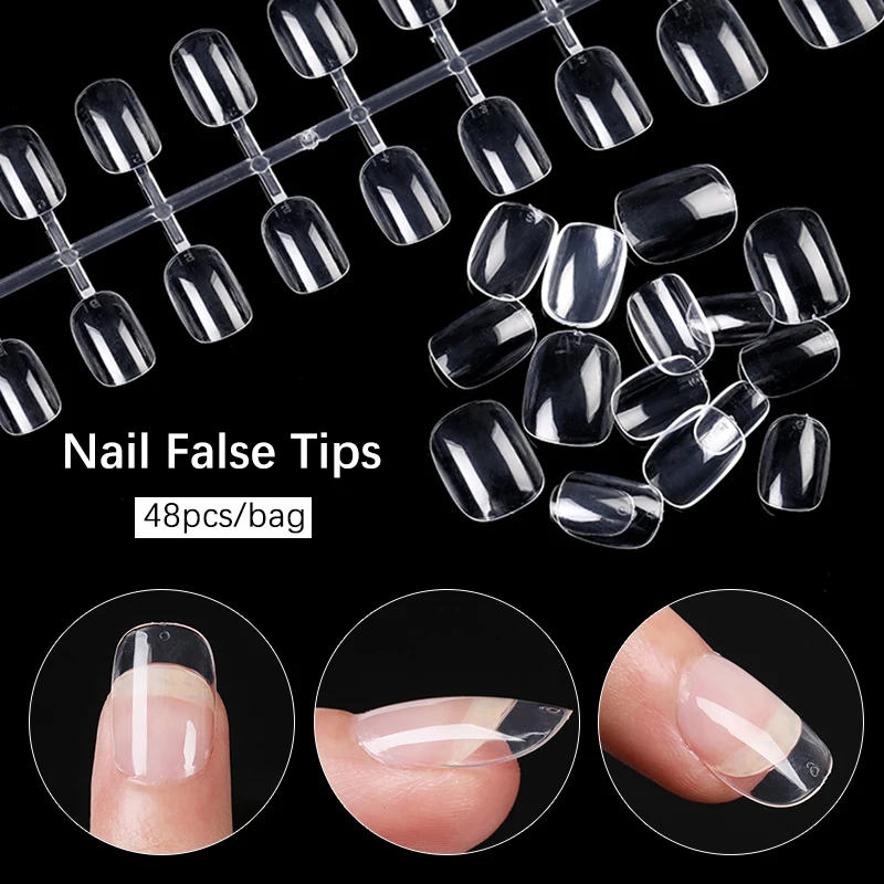 24/48pcs False Nails Acrylic Press on Nails Coffin Artificial Short Nails Clear French Fake Nail Tips for Extension Manicure