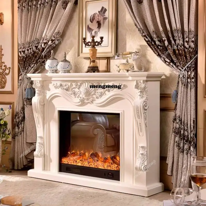 American retro simulation flame solid wood fireplace TV cabinet electronic heater fireplace rack decorative entrance cabinet