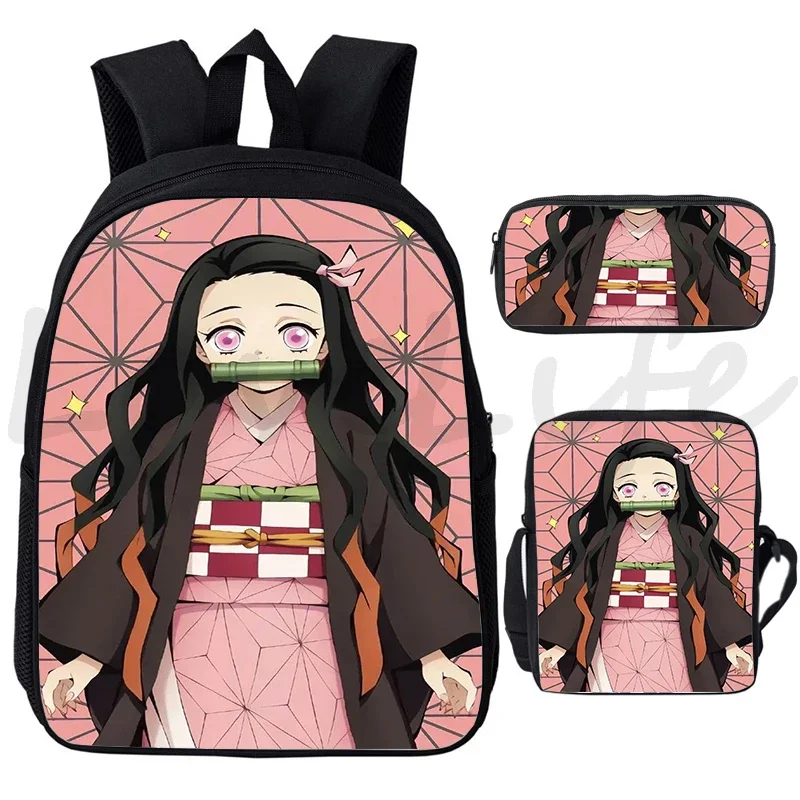 Demon Slayer Kamado Nezuko zaino ragazze zaino Cosplay 3 pezzi Set studenti Anime Bookbag ragazzi Kimetsu No Yaiba borse da scuola