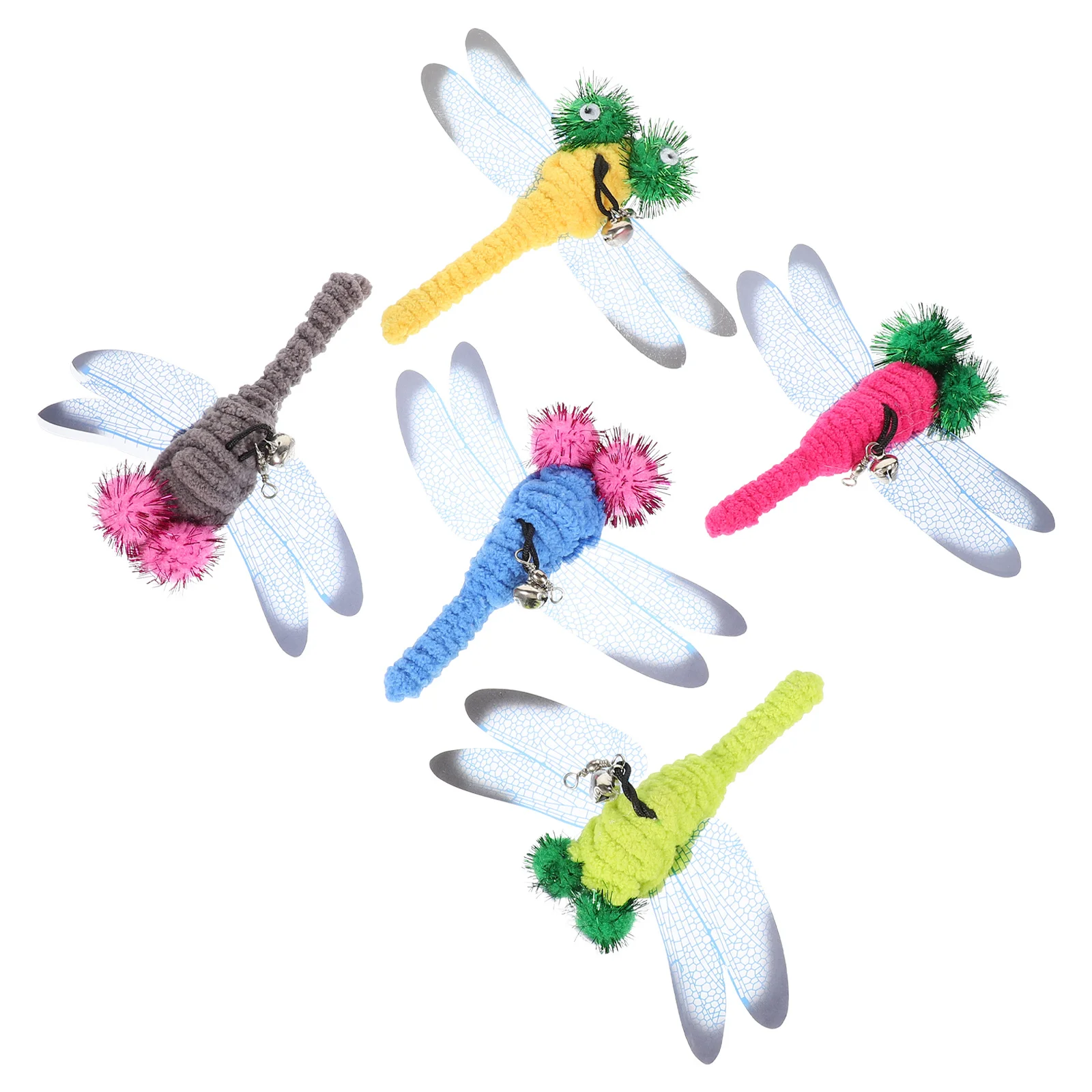 

5Pcs Bright Color Dragonfly Replacement for Cat Teaser Wand Interactive Kitten Catch Pet Cat Toys Teaser Stick