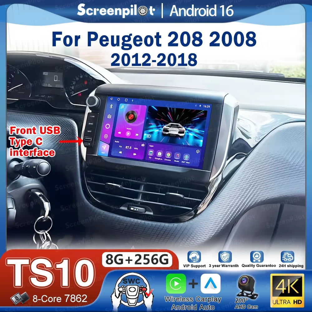 Car Radio Multimedia Player For Peugeot 2008 208 2014-2018 Wireless CarPlay Android 16 Auto Intelligent Systems Autoraido Tools
