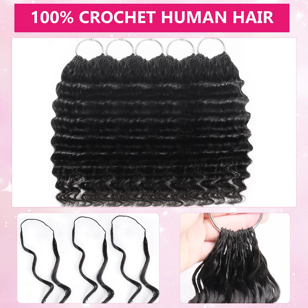 Rambut Crochet Manusia Bergelombang Dalam Model Pre Looped Feathered Untuk Kepang Boho, Dapat Digunakan Kembali, Miracle Knots Crochet Human Hair
