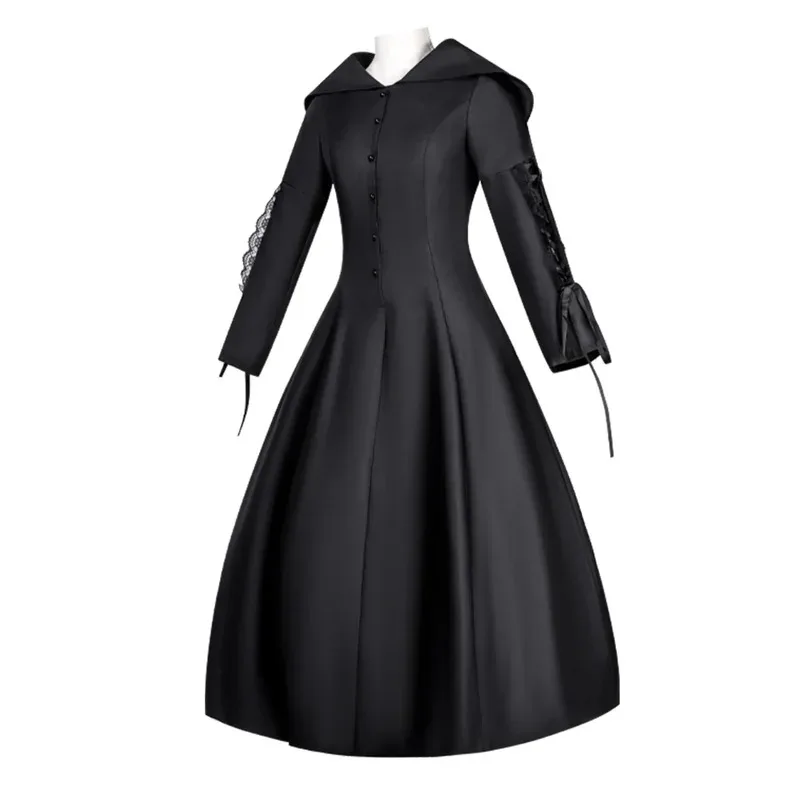 

Черное платье вампира на шнуровке, халат для женщин, сексуальный костюм ведьмы-призрака на Хэллоуин, Morticia Addam, средневековое платье эпохи Возрождения 5ftu^