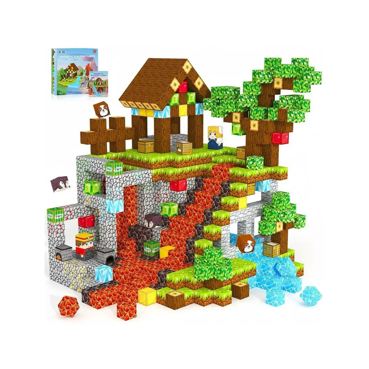 ชุดบล็อกแม่เหล็ก 100 ชิ้น ของเล่นเด็ก ชุดสร้างสรรค์แม่เหล็ก สร้างโลกสวรรค์สัตว์เลี้ยง สำหรับ STEM Montessori ลูกบาศก์สัมผัส ของขวัญสำหรับเด็ก