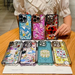Disney Alice in Wonderland Plating Case For iPhone 16 15 14 13 12 11 Pro Max X XR XSMax 8 Plus Shockproof Anti-Fall Armor Cover