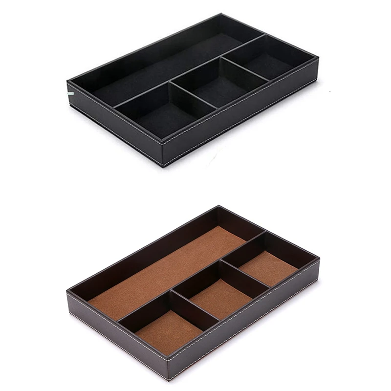 4 Slots Desk Drawer Organizer, Pu Leather Drawer Storage Organizer Divider For Office Desk Supplies Value Collection And Accesso