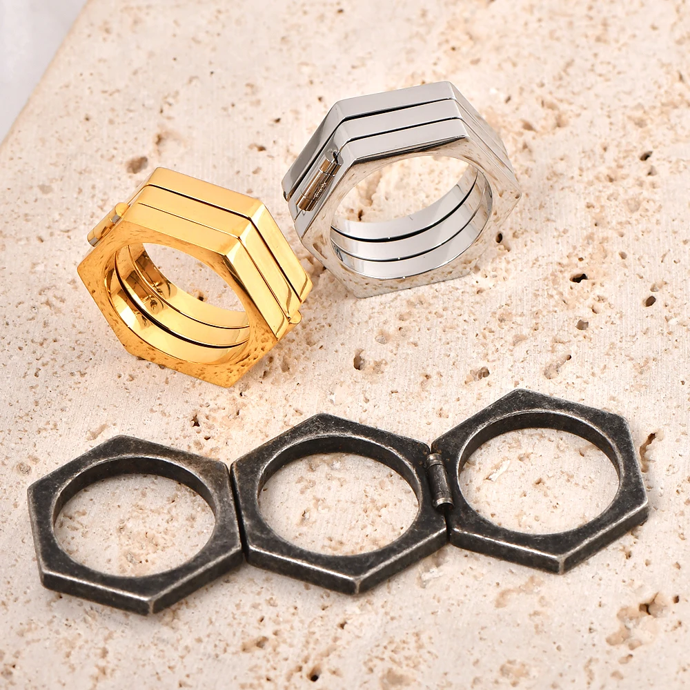 Hot-Selling European and American Polygonal Simple Retro Style Titanium Steel Ring Men's Ring with Personality and Versatile