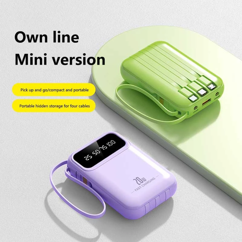 100000mAh Mini Power Bank 20W Fast Charging With Built-in Cable Large Capacity Portable Power Bank for Xiaomi iPhone 17 2026