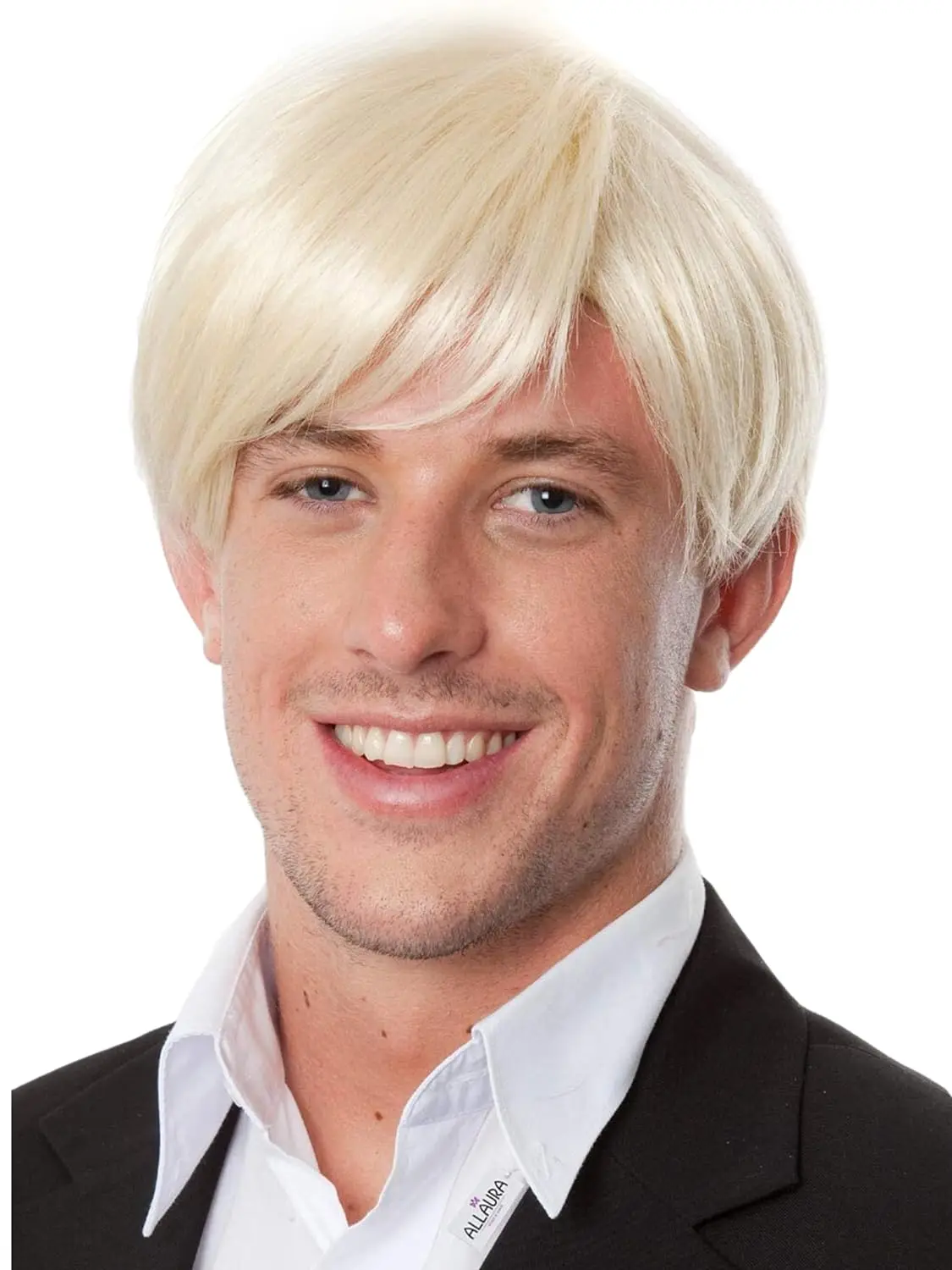 Blonde Short Wigs for Men Synthetic Straight Layered Halloween Ken Cosplay Hair Wig or Bandana for Male,Light Blonde