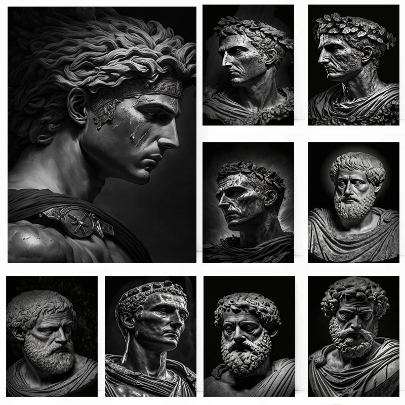 Sculpture Alexander Julius Caesar Roman Emperor Aristotle Poster Print Wall Art Pictures Canvas Painting Room Home Decor Gift