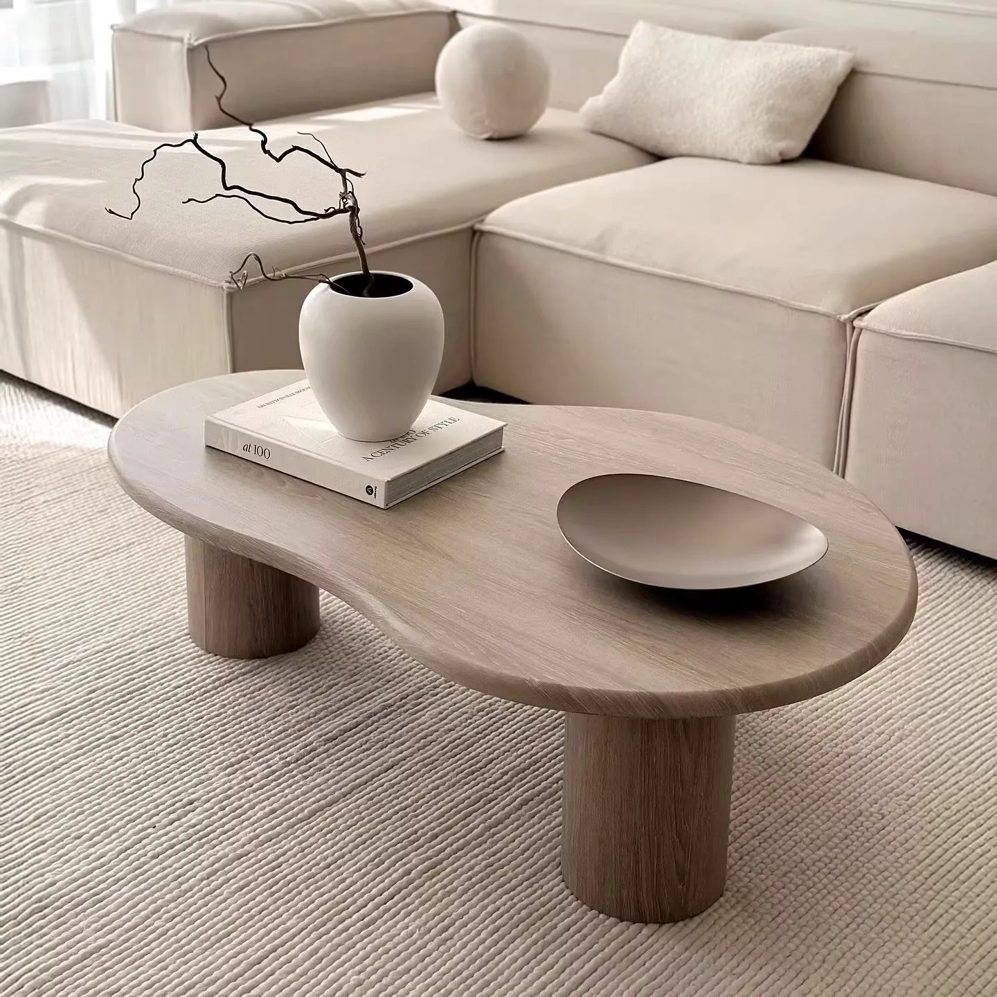✘x Italian Designer Retro Light Luxury Wabi-Sabi Style Solid Wood Tree Bark Coffee Table Set for Living Room Small Side Tables&