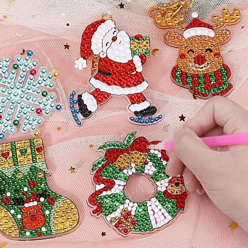 

DIY Christmas keychain diamond painting Santa Claus single-sided keychain diamond art painting Christmas decoration