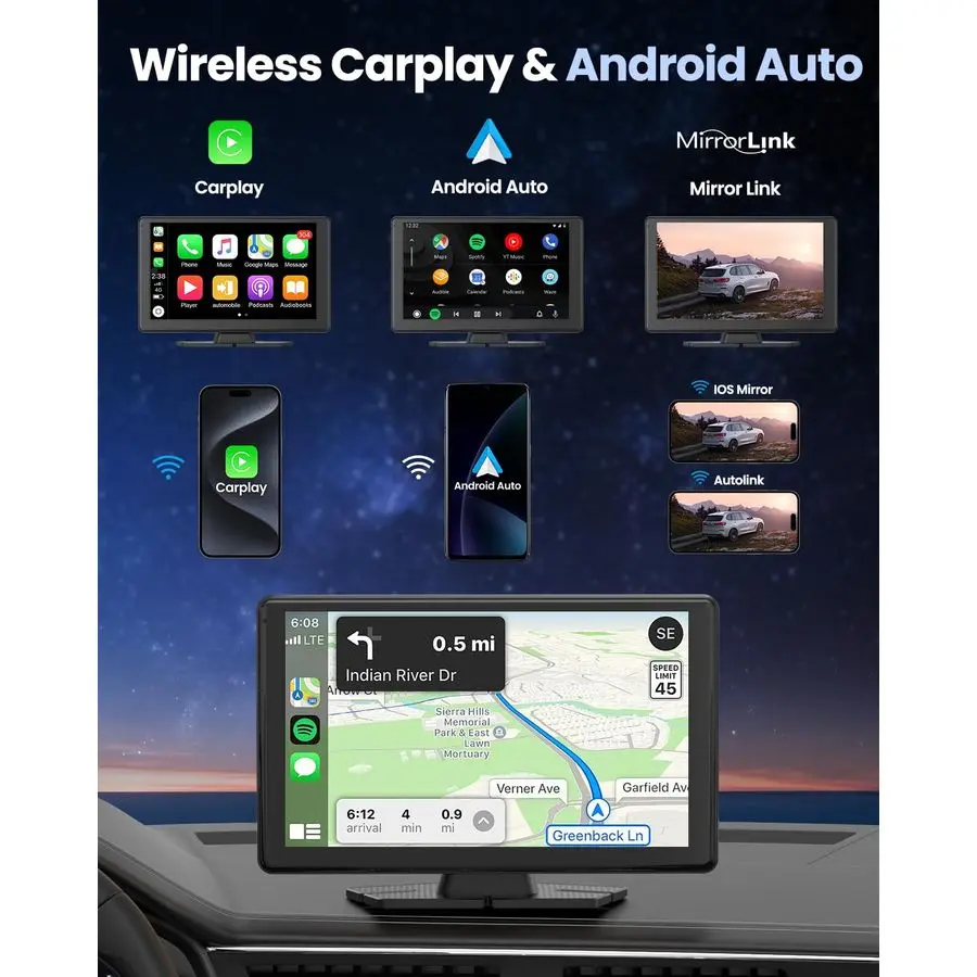 شاشة Carplay لكاميرا Dash 5K للسيارة، 9 أجهزة استقبال صوت CarPlay amp Android Auto مع كاميرا احتياطية 1080p، بلوتوث