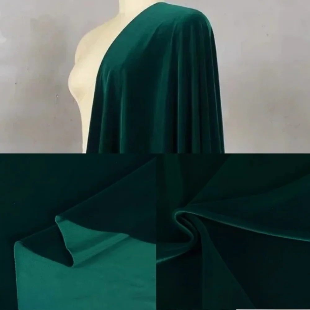 

Velvet Fabric Dark Green Matte Four Sided Elastic Qipao Dress Apparel Sewing Fabric Cloth Meters Diy Polyester Spandex Material