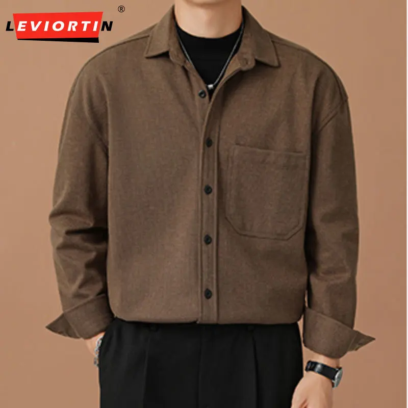 

Осень и зима, новая модная толстая рубашка, мужская модная брендовая свободная однотонная повседневная рабочая одежда, куртка с длинными рукавами