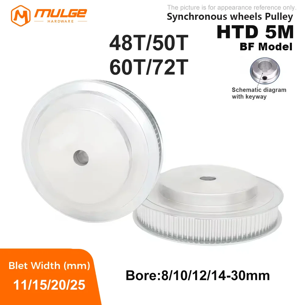 

HTD 5M Timing Pulley 48Teeth/50Teeth/60Teeth/72Teeth BF Type Keyway Bole 8-30mm Belt Width 10/15/20/25mm 5M Synchronous wheel