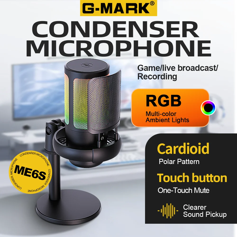USB Condenser Gaming Microphone, Wired Mic for PC PS4 PS5 MAC with Pop Filter Shock Mount&Gain Control for Podcasts
