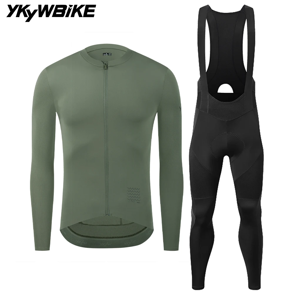 

YKYWBIKE Men's Cycling Clothes Spring Long Sleeve Pro Team Bicycle Jersey Sets Cycling Bib Tights Suit Bib Long Pants Sets