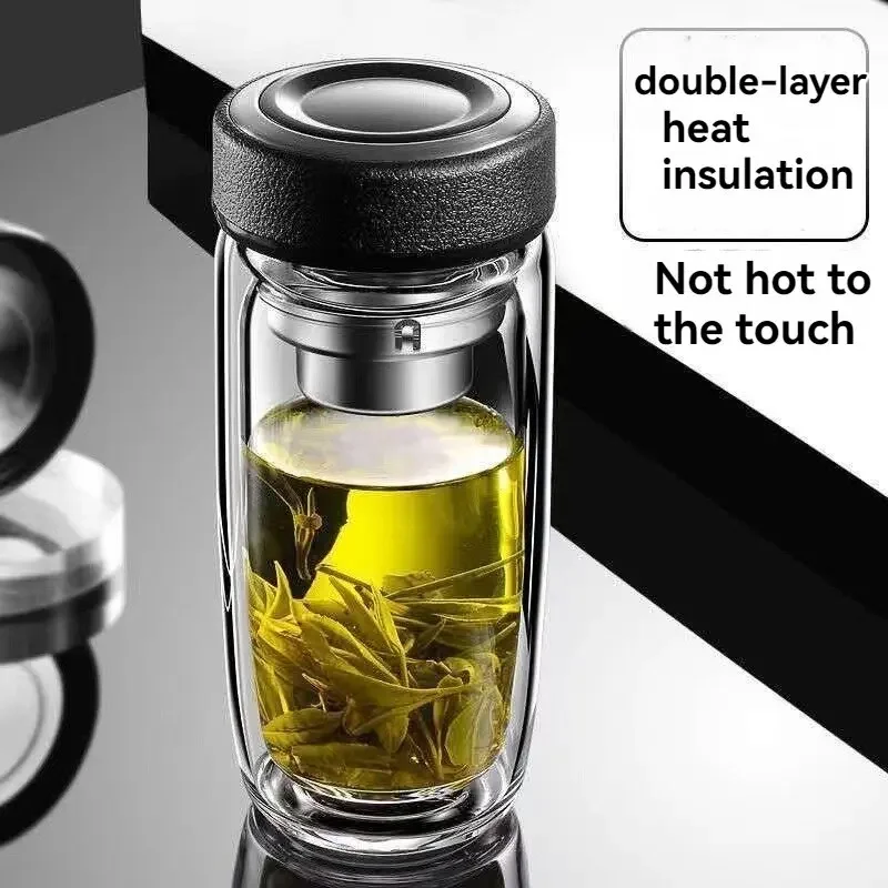 450ML Glass Water Bottle Oval Shaped Double Layer Tea Water Cup Infuser Tumbler Drinkware Water Bottle With Tea Filter