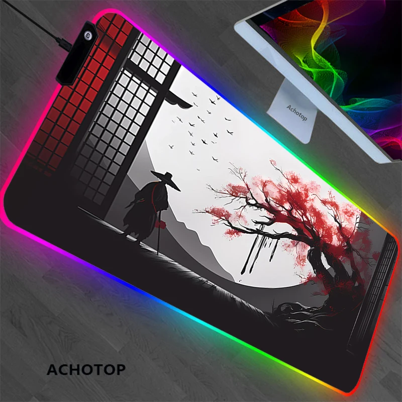 

Japanese Style RGB Mouse Pad Large Gamer Samurai Mousepads LED Mouse Mat Backlit Laptop Pads Luminous Keyboard Mats Desk Rug