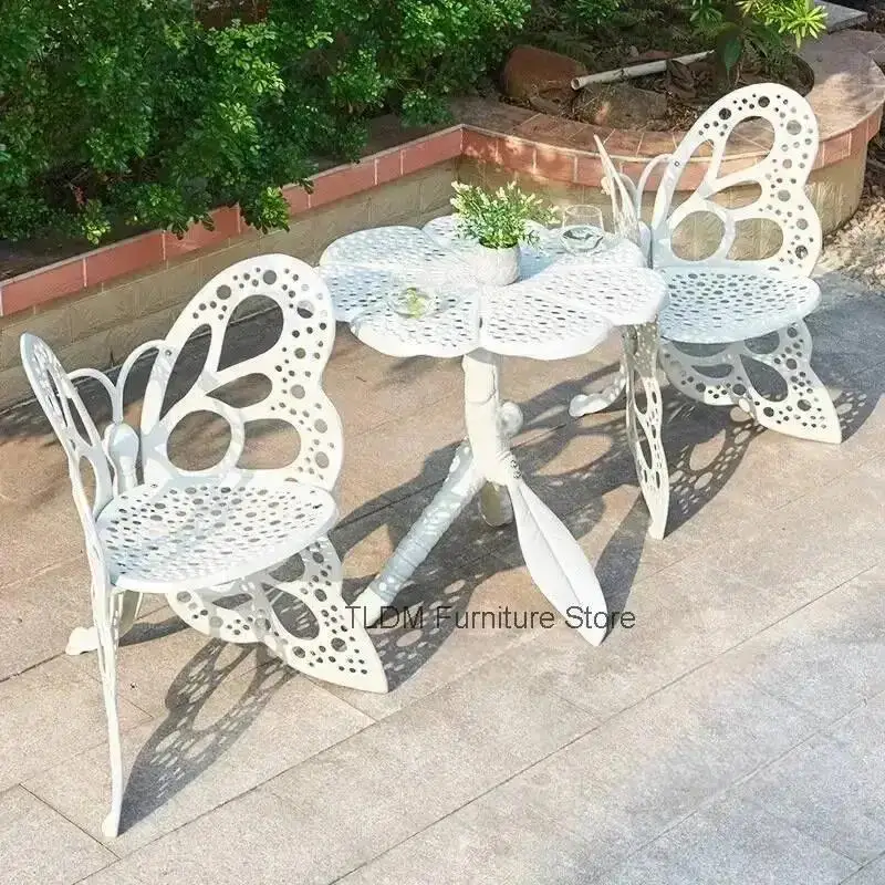 Iron Garden Furniture Set Balcony Table Chairs Three-piece Set Nordic Butterfly Table Chair Set Chinese Outdoor patio Furniture