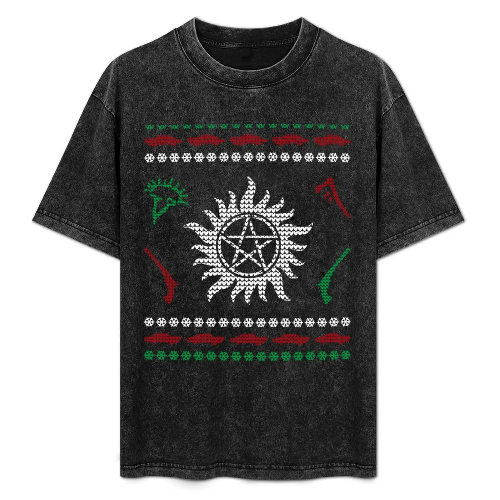 

Pentagram Ugly Christmas I Sam Dean Ugly Sweater T-Shirt Daily Wear Plain Short Sleeve Shirt