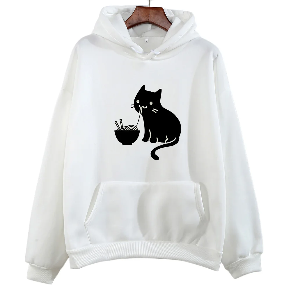 Cute Cat Eating Ramen Printing Hoodies Kawaii Graphic Clothes Autumn Women/men Casual Pullovers Soft Fleece Sweatshirts Tops