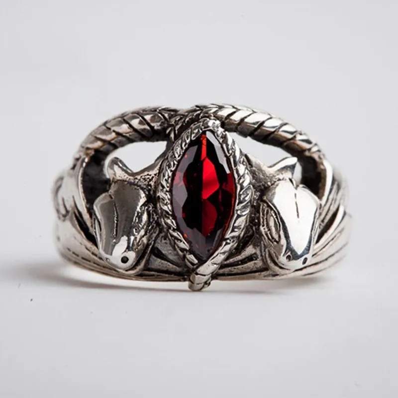 

925 Sterling Silver LOTR Movie Ring Of Barahir Aragorn Gondor Red Crystal Rings Jewelry Wedding Ring For Men Fans Birthday Gift