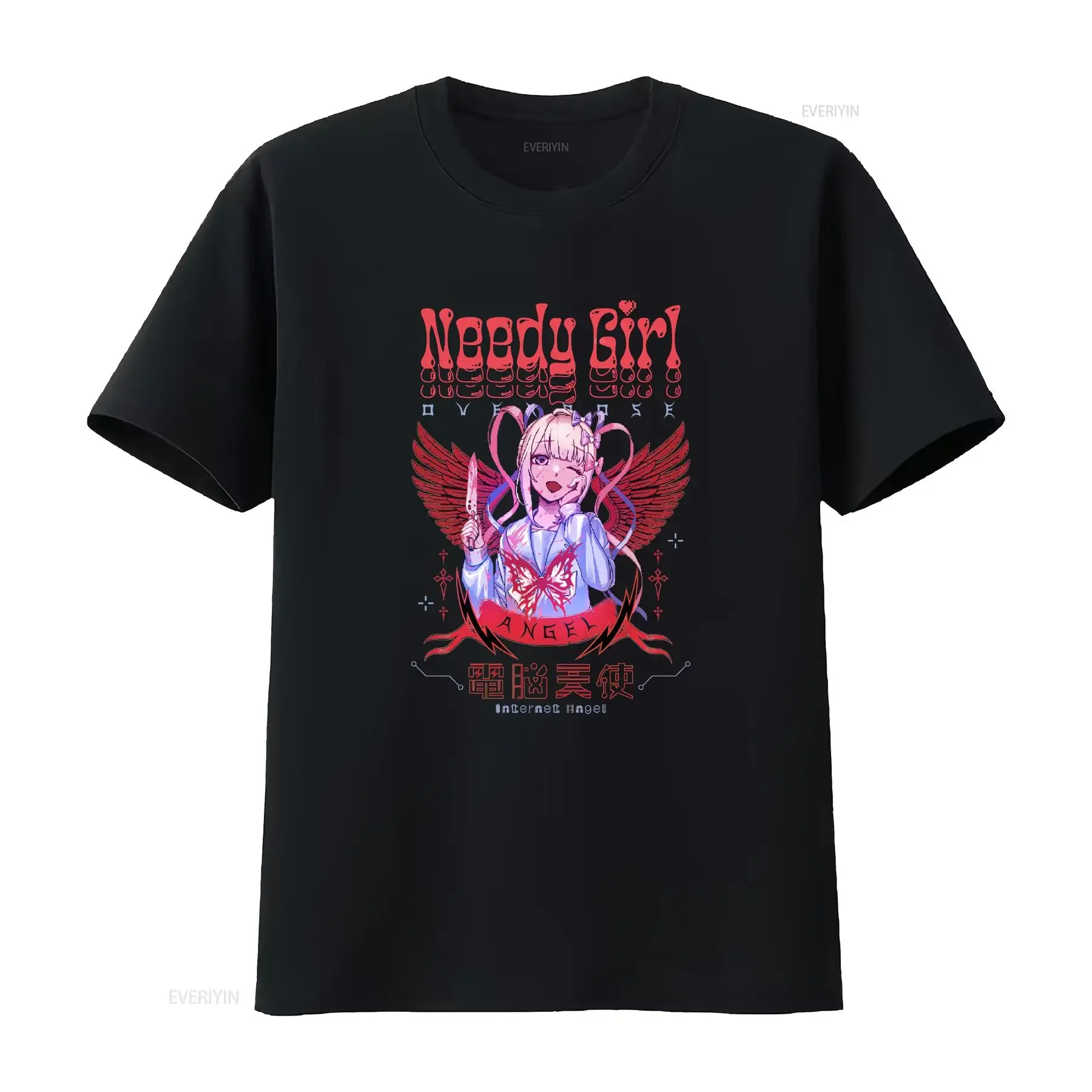 T Shirt Superb Kawatenshi Chan Cyber Angel Black Xl Size Needy Girl Overdose vintage Washed graphic Breathable Soft Unisex