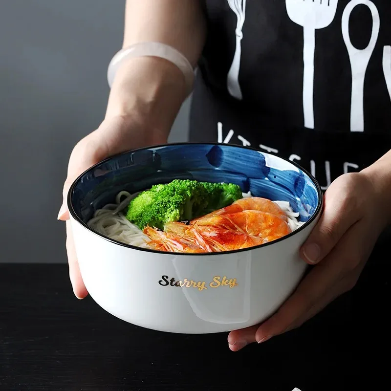 Nordic Starry Sky Underglaze Ceramic Rice Bowl Household Large Heat Fruit Salad Insulation Anti-scald  Dessert  Noodle Soup